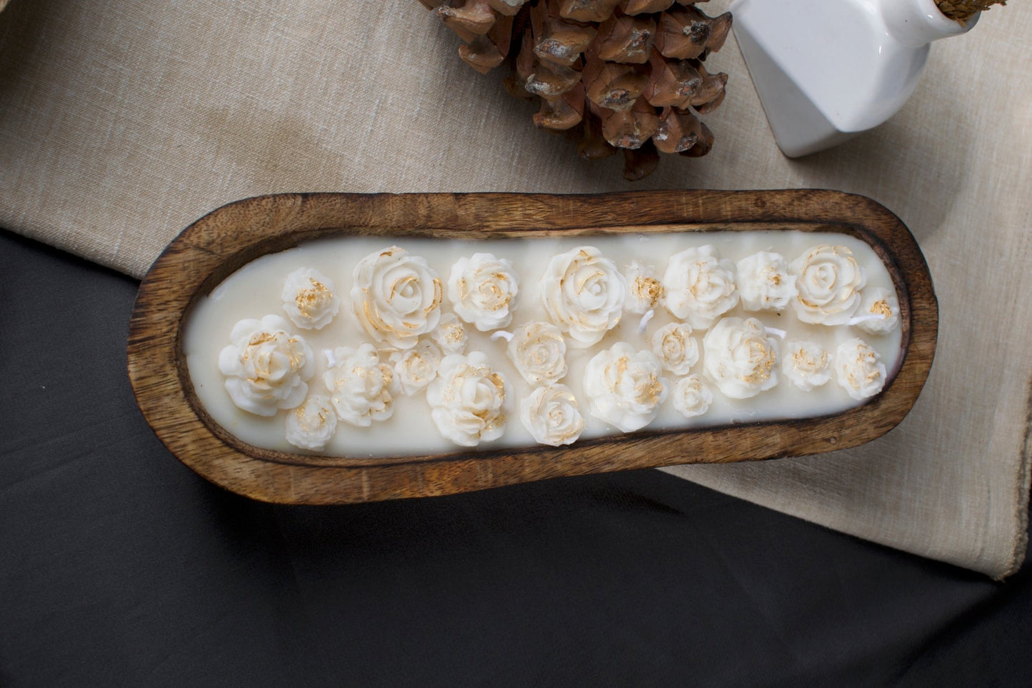 10" Mango Wood Soy Candle | Mogra Fragrance | Hand poured - Mandy and Co