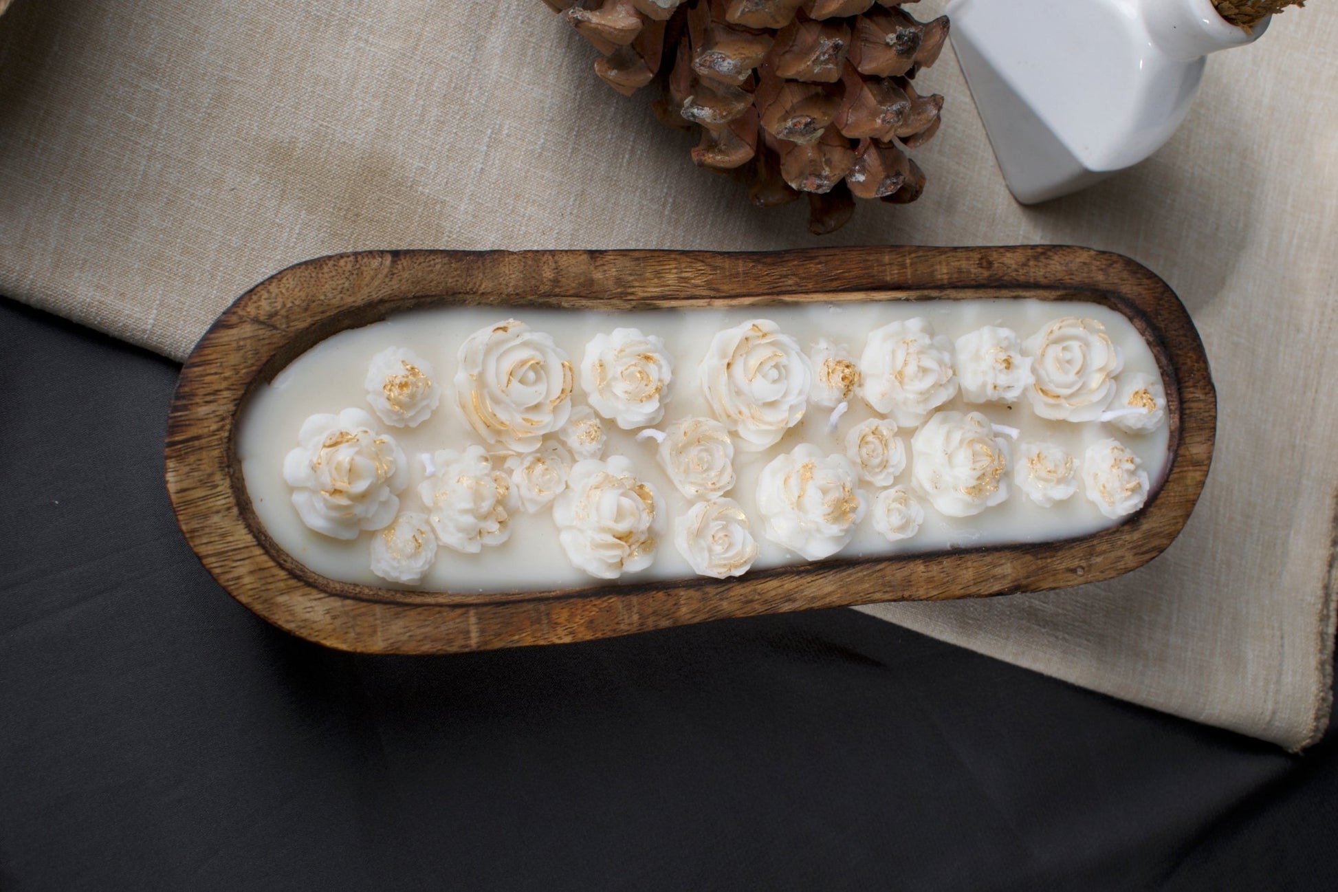 10" Mango Wood Soy Candle | Mogra Fragrance | Hand poured - Mandy and Co