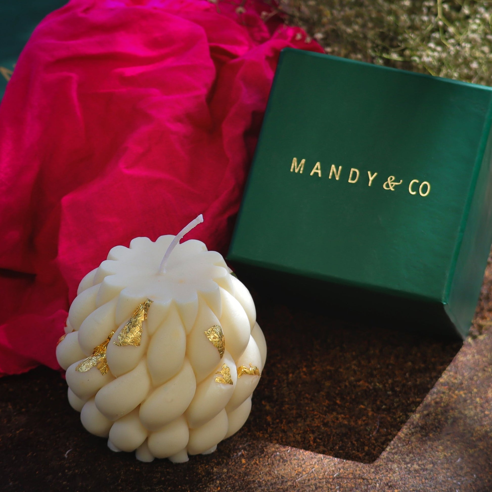 Braided Soy Candle: Handmade with gold foil details - Mandy and Co
