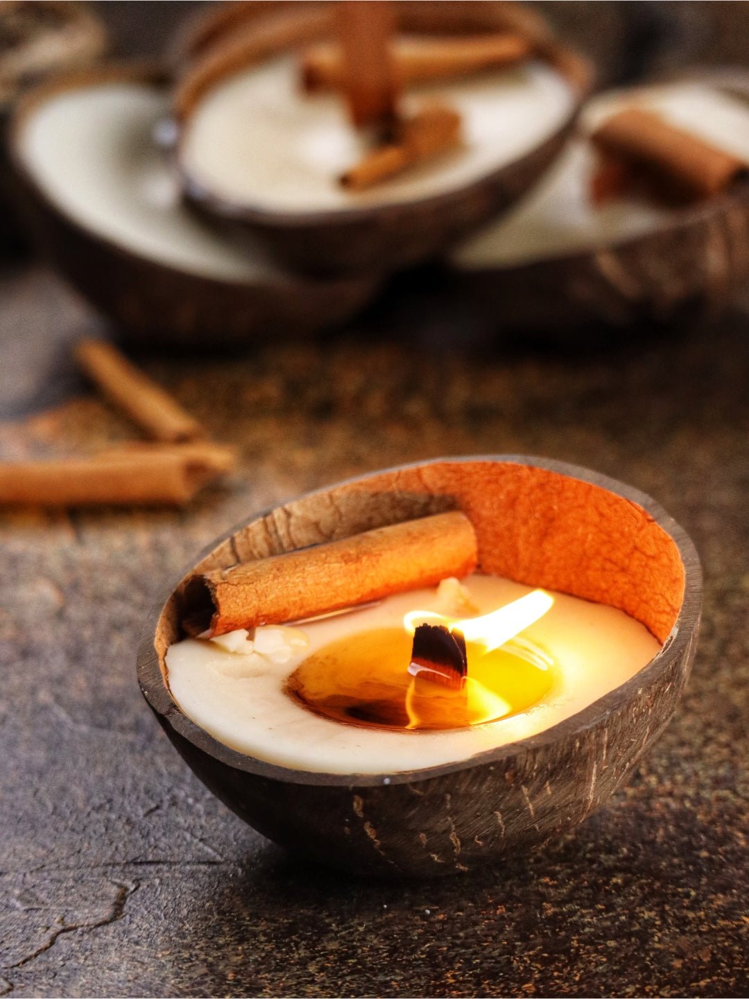 Coconut Shell Soy Candle – Set of 3 | Cinnamon - Mandy and Co