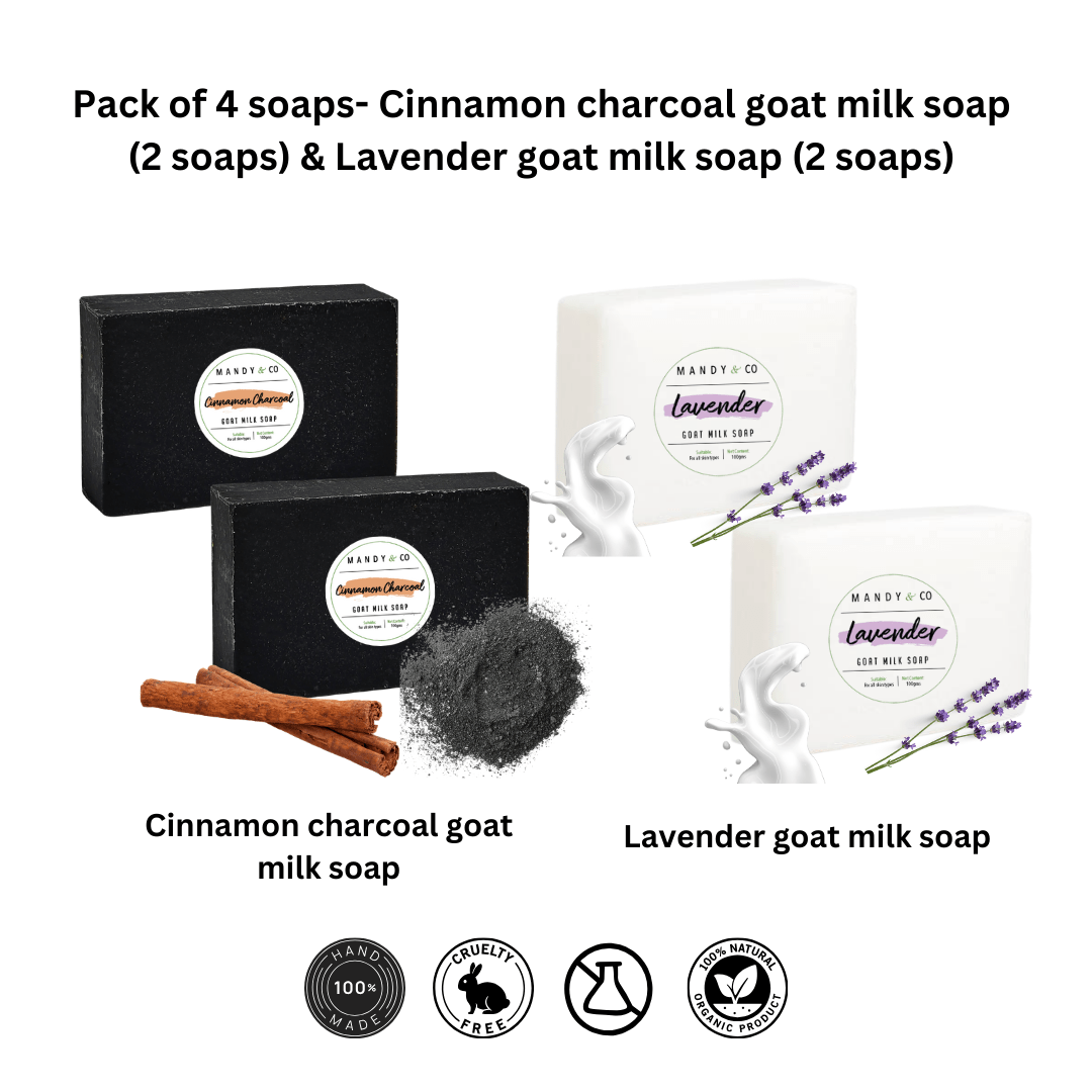 Pack of 4 soaps: Cinnamon charcoal goat milk soap & Lavender goat milk soap - Mandy and Co
