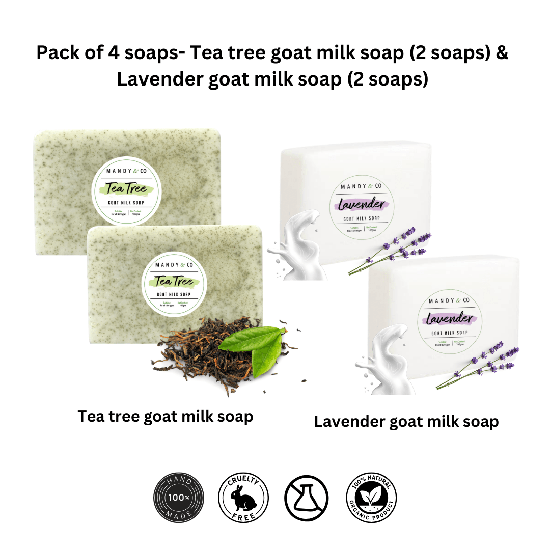 Pack of 4 soaps: Tea tree goat milk soap & Lavender goat milk soap - Mandy and Co