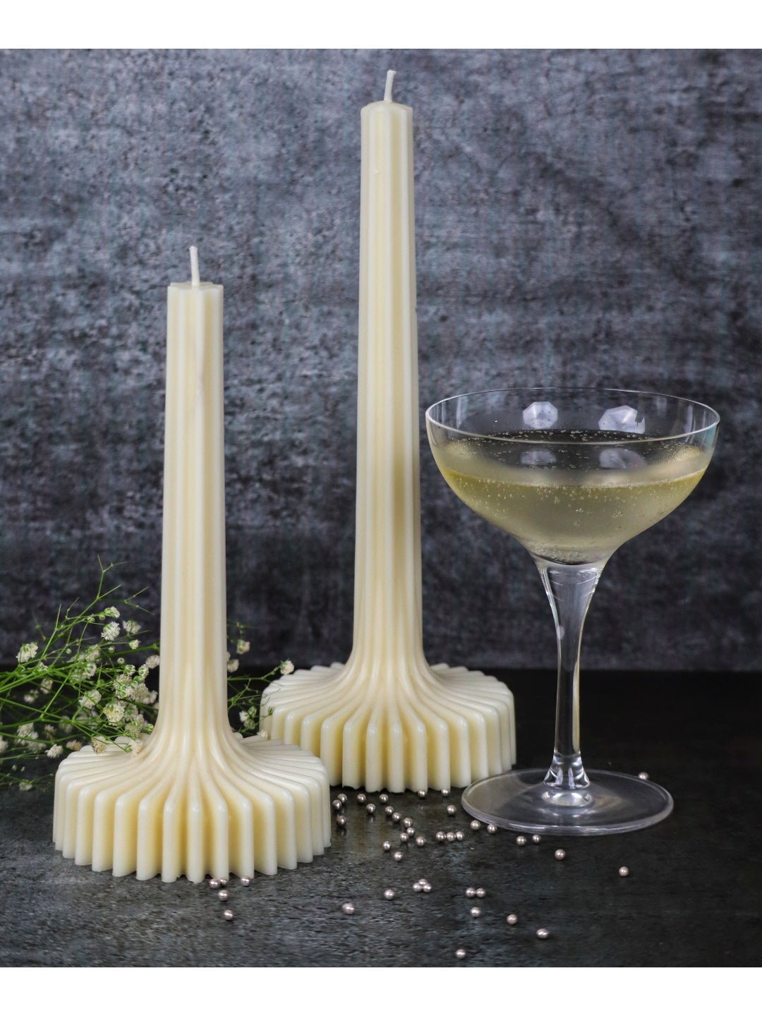 Ribbed Pillar Soy Candle – Set of 2 | Oudh Scent - Mandy and Co