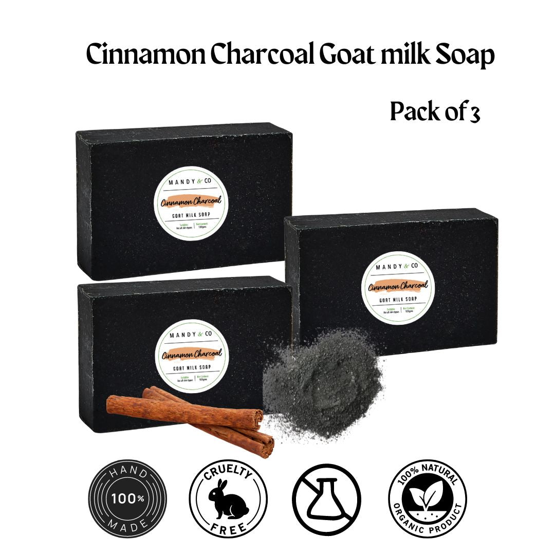 Cinnamon Charcoal Goat Milk Soap (Pack of 3) - Mandy and Co