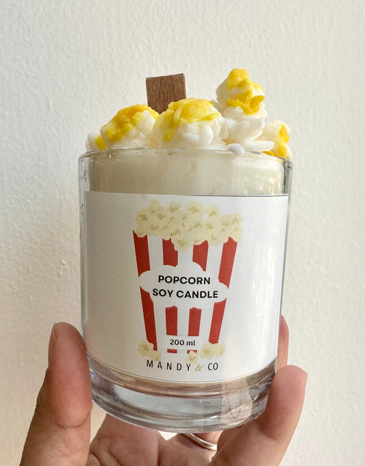 Butter Popcorn Soy Candle – Realistic Movie Night Decor Gift - Mandy and Co