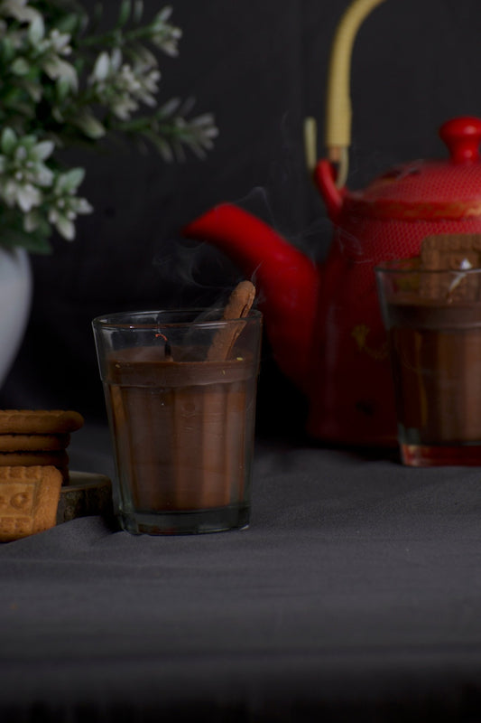 Chai Biscuit Soy Candle | Handmade Scented Candle in Authentic Cutting Chai Glass - Mandy and Co