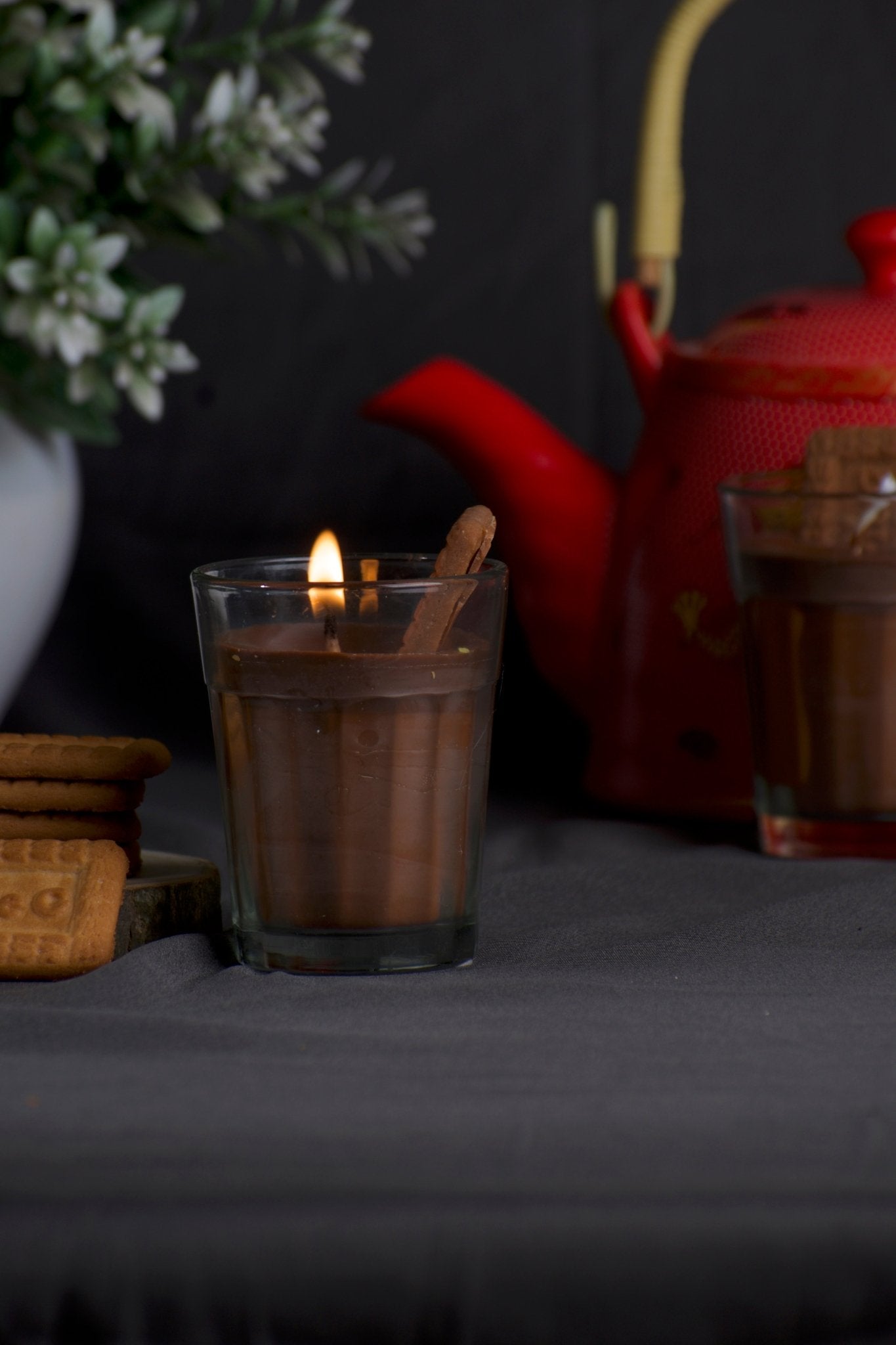 Chai Biscuit Soy Candle | Handmade Scented Candle in Authentic Cutting Chai Glass - Mandy and Co