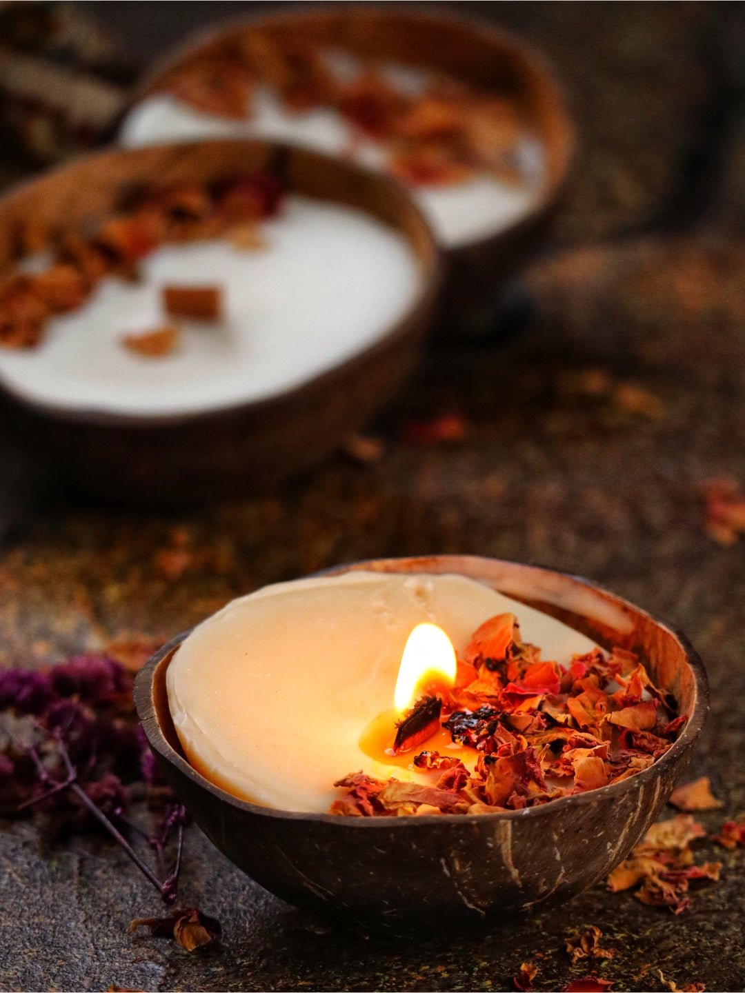 Coconut Shell Soy Candle – Set of 3 | Rose Scent - Mandy and Co
