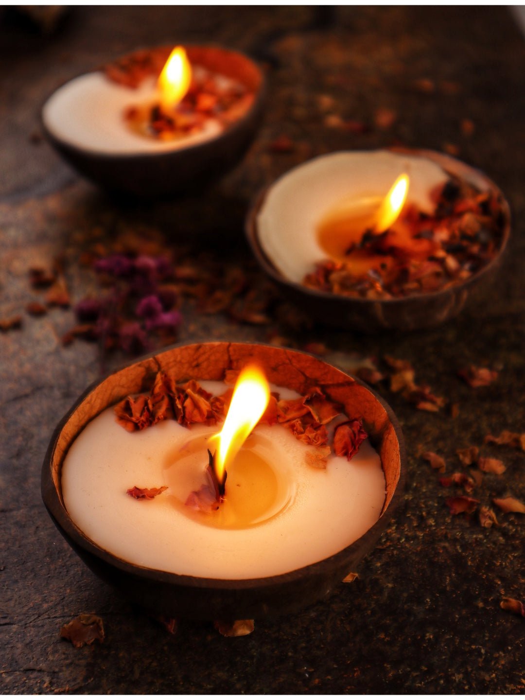 Coconut Shell Soy Candle – Set of 3 | Rose Scent - Mandy and Co