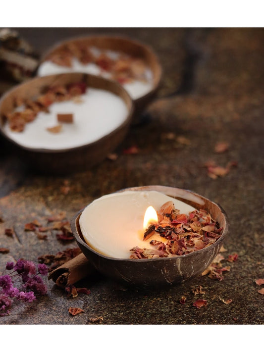 Coconut Shell Soy Candle – Set of 3 | Rose Scent - Mandy and Co