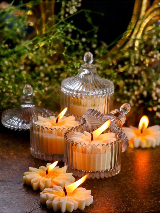 Daisy Glass Jar Soy Candle – Pack of 2 | Oud Scent - Mandy and Co