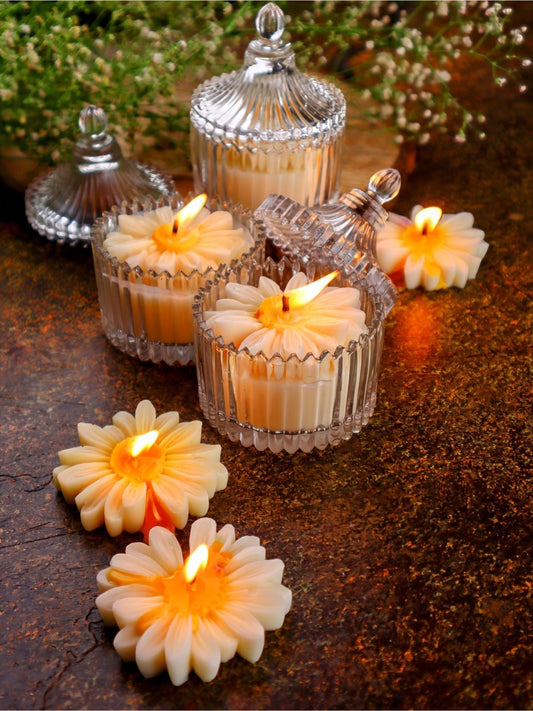 Daisy Glass Jar Soy Candle – Pack of 2 | Oud Scent - Mandy and Co
