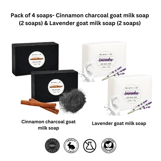 Pack of 4 soaps: Cinnamon charcoal goat milk soap & Lavender goat milk soap - Mandy and Co