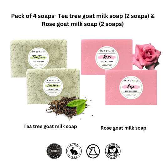 Pack of 4 soaps: Tea tree goat milk soap & Rose goat milk soap - Mandy and Co